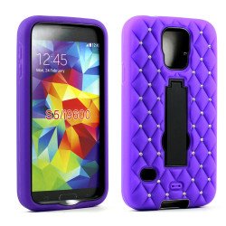 Samsung Galaxy S5 Diamond Armor Hybrid Case w Stand (Black Purple)